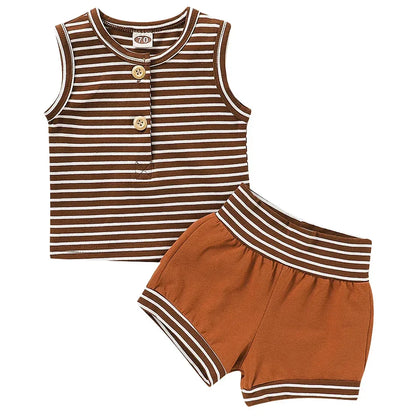 Summer Baby Shorts Set For Girls Boys Newborn Clothes 2Pcs Bottom Vest+Striped Shorts Sleeveless Toddler Boy Clothing Suit D30 - Shello's Creative Boutique