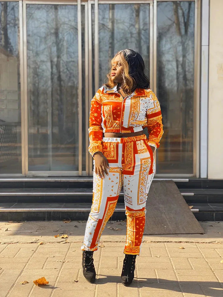 Women's Paisley Bandana Print Tracksuit - 2-Piece Zip-Up Sweatshirt & Jogger Set - Shello's Creative Boutique