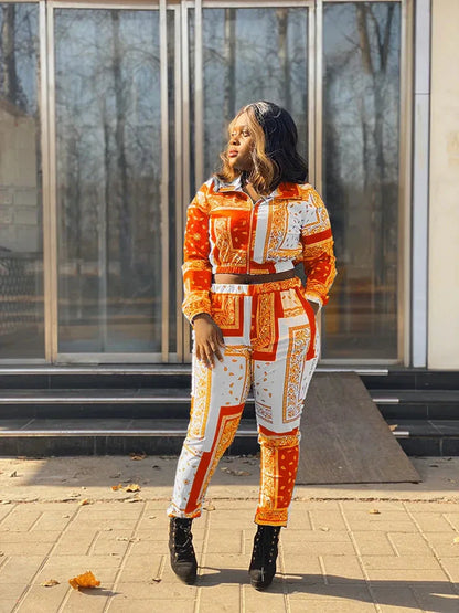 Women's Paisley Bandana Print Tracksuit - 2-Piece Zip-Up Sweatshirt & Jogger Set - Shello's Creative Boutique
