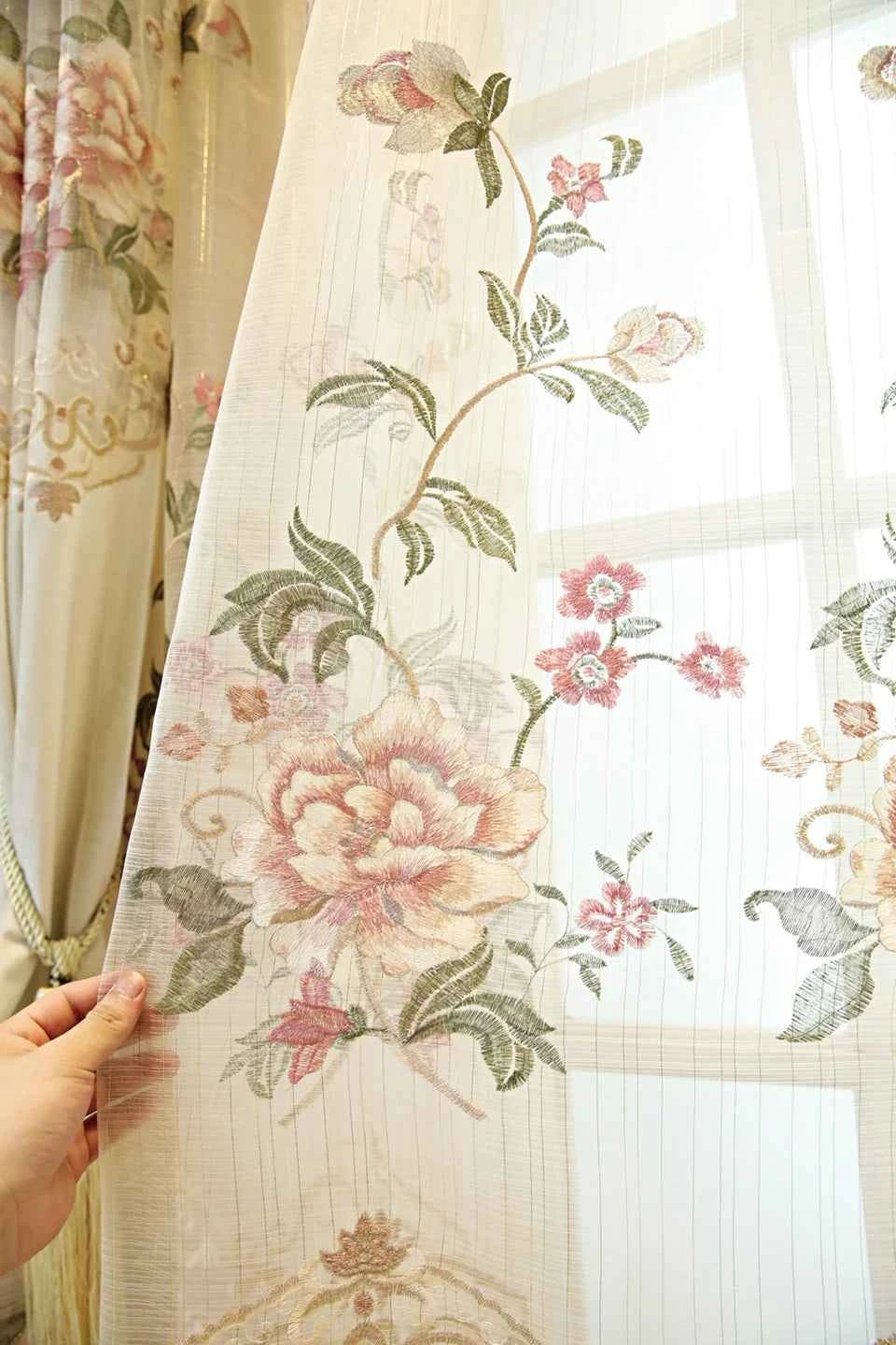 European Luxury Velvet Curtains - Embroidered Floral Tulle Blackout Drapes for Living Room