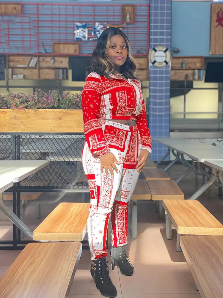 Women's Paisley Bandana Print Tracksuit - 2-Piece Zip-Up Sweatshirt & Jogger Set - Shello's Creative Boutique