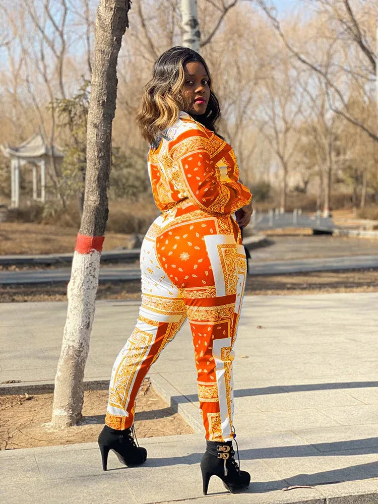Women's Paisley Bandana Print Tracksuit - 2-Piece Zip-Up Sweatshirt & Jogger Set - Shello's Creative Boutique