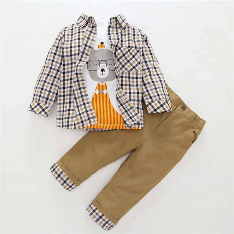 Kids BoysClothes  Children Plaid Coat+T-Shirt+Pants 3pcs Baby Suits Toddler Boy Clothing Spring Autumn Outerwear Costume BC1034 Shello's Creative Boutique