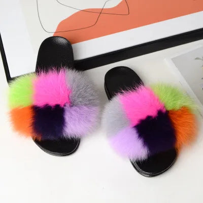 Women's Luxury Fluffy Fur Slippers - Indoor Warm Plush Flip Flops