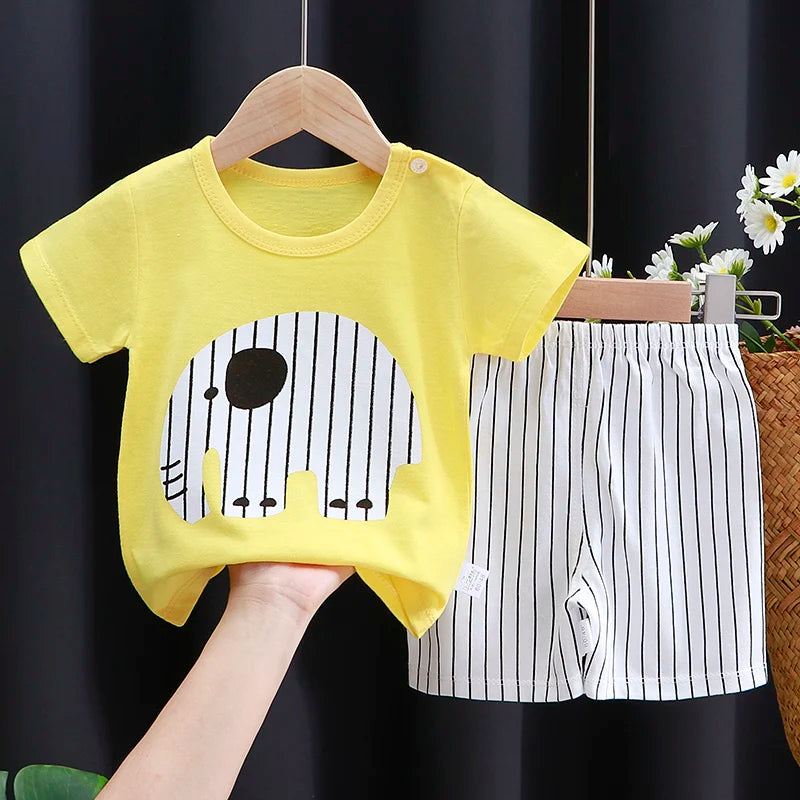 Mayzolla Unisex Baby Summer Set – Cotton Cartoon T-Shirt & Shorts 2-Piece Outfit for Toddlers Shello's Creative Boutique