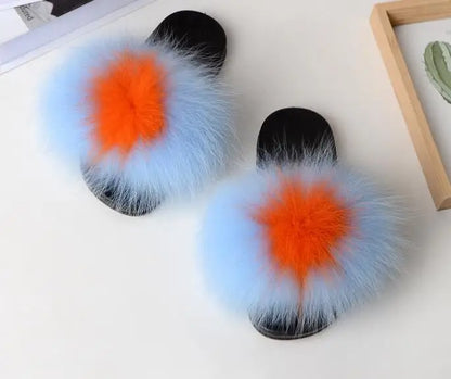 Women's Luxury Fluffy Fur Slippers - Indoor Warm Plush Flip Flops