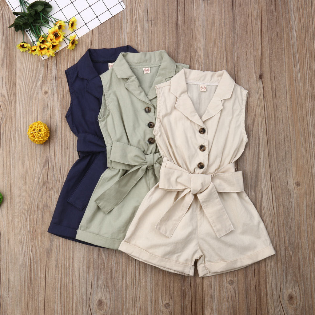 Pudcoco Summer Bow-Tie Romper Set – Baby Girls’ Sleeveless Playsuit Outfit with Turn-Down Collar Shello's Creative Boutique