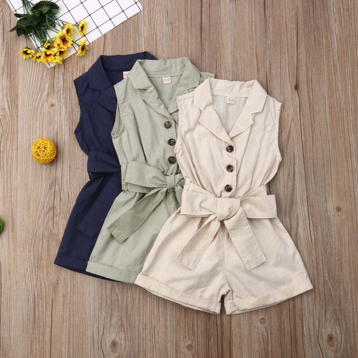Pudcoco Summer Bow-Tie Romper Set – Baby Girls’ Sleeveless Playsuit Outfit with Turn-Down Collar Shello's Creative Boutique