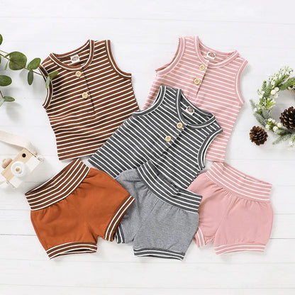 Summer Baby Shorts Set For Girls Boys Newborn Clothes 2Pcs Bottom Vest+Striped Shorts Sleeveless Toddler Boy Clothing Suit D30 - Shello's Creative Boutique