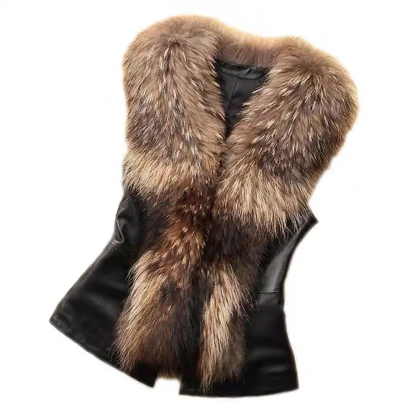 Faux Leather Vest with Fur Collar - Sleeveless Winter Coat - Shello's Creative Boutique