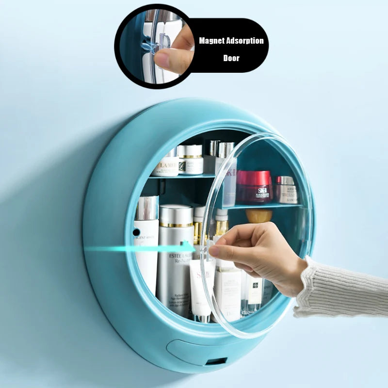 Bathroom Wall-mounted Makeup Organizer Punch-free Large Capacity Jewelry Cosmetic Storage Box Women Skin Care Beauty Rack Shello Creative Boutique