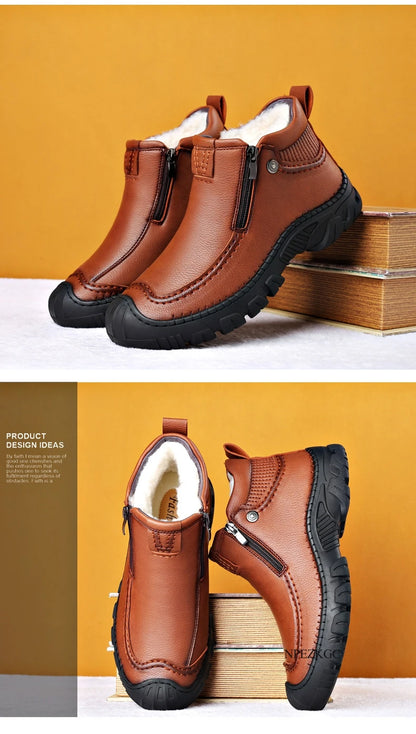 Men Winter Snow Boots Waterproof Leather Sneakers Super Warm Men's Boots Outdoor Male Hiking Boots Work Shoes chaussure homme