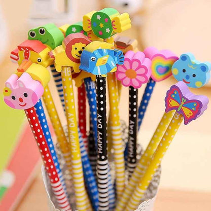 Cartoon Animal Pencils - 10 Pack Wooden HB Pencils with Erasers for Kids - Shello's Creative Boutique
