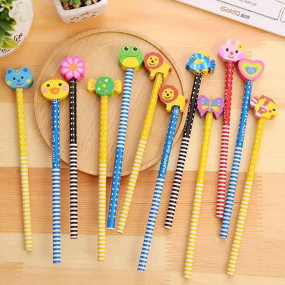 Cartoon Animal Pencils - 10 Pack Wooden HB Pencils with Erasers for Kids - Shello's Creative Boutique