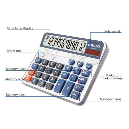 OSALO OS-6815 12 Digits Desktop Calculator Solar Energy Dual Power Calculator