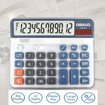 OSALO OS-6815 12 Digits Desktop Calculator Solar Energy Dual Power Calculator