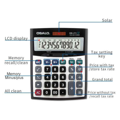 OSALO OS-2TV 12 Digits Desktop Tax Rate Calculator Solar Energy Dual Power Calculator