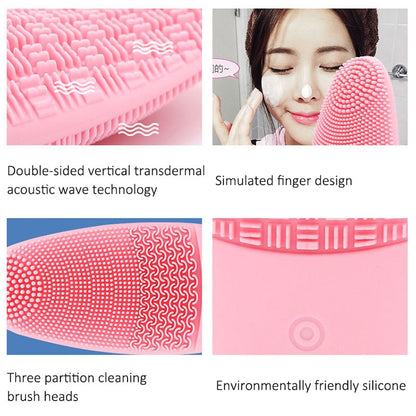 CNaier AE-618 Battery-powered Silicone Acoustic Wave Face Skin Care Electric Facial Cleanser, AE-618(Pink), AE-618(Green), AE-618(Blue), AE-618(Orange)