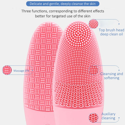 CNaier AE-618 Battery-powered Silicone Acoustic Wave Face Skin Care Electric Facial Cleanser, AE-618(Pink), AE-618(Green), AE-618(Blue), AE-618(Orange)