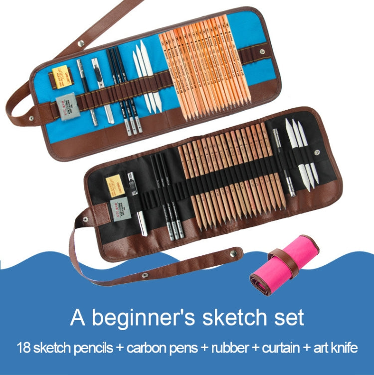Beginner Sketching Tools (18 PCS Sketching Pencils + Charcoal Pencil + Erasers + Pen Curtain + Art Knife) Sketching Set, Sketching Set - Shello's Creative Boutique