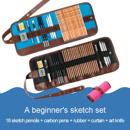 Beginner Sketching Tools (18 PCS Sketching Pencils + Charcoal Pencil + Erasers + Pen Curtain + Art Knife) Sketching Set, Sketching Set - Shello's Creative Boutique