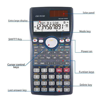 OS-991MS 10+2 Digits Double Line Display Multi-functional Student Function Scientific Calculator Solar Energy Dual Power Calculator