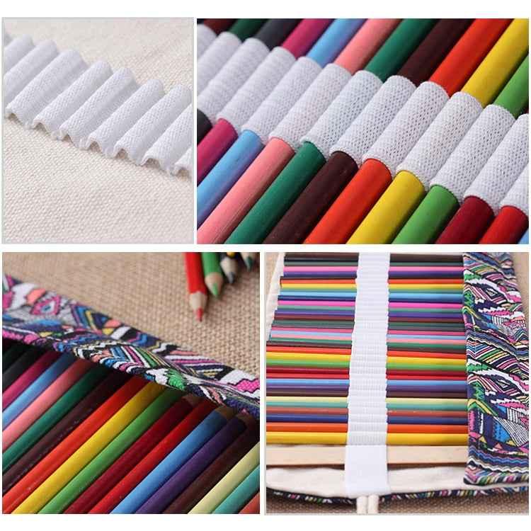 72 Slots Ethnic Print Pen Bag Canvas Pencil Wrap Curtain Roll Up Pencil Case Stationery Pouch - Shello's Creative Boutique