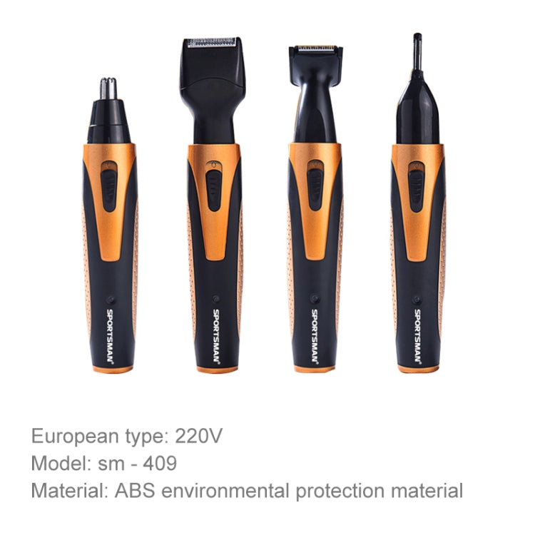 SPORTSMAN Four-in-one Electric Rechargeable Ear Nose Trimmer Beard Face Shaver Eyebrows Hair Trimmer For Men, EU Plug(gold), EU Plug(Gold) - Shello's Creative Boutique