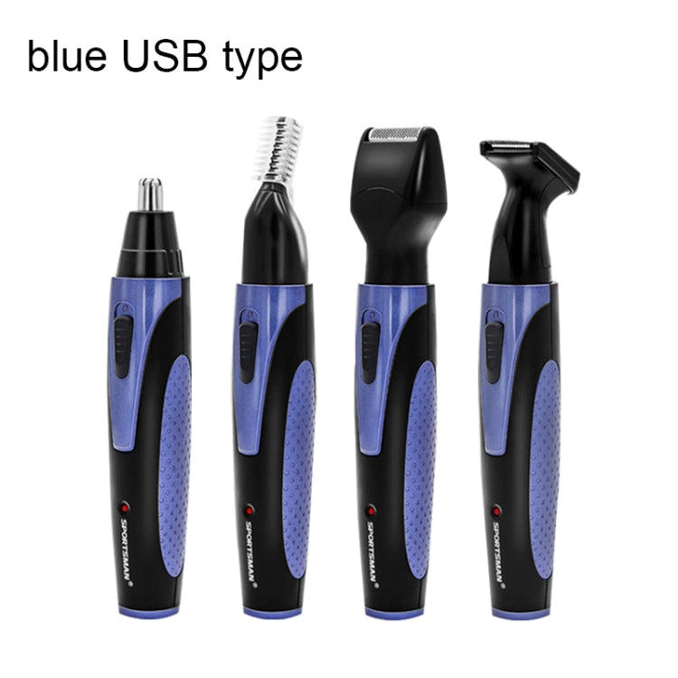 SPORTSMAN Four-in-one USB Rechargeable Ear Nose Trimmer Beard Face Shaver Eyebrows Hair Trimmer For Men(blue USB type), Blue USBType - Shello's Creative Boutique