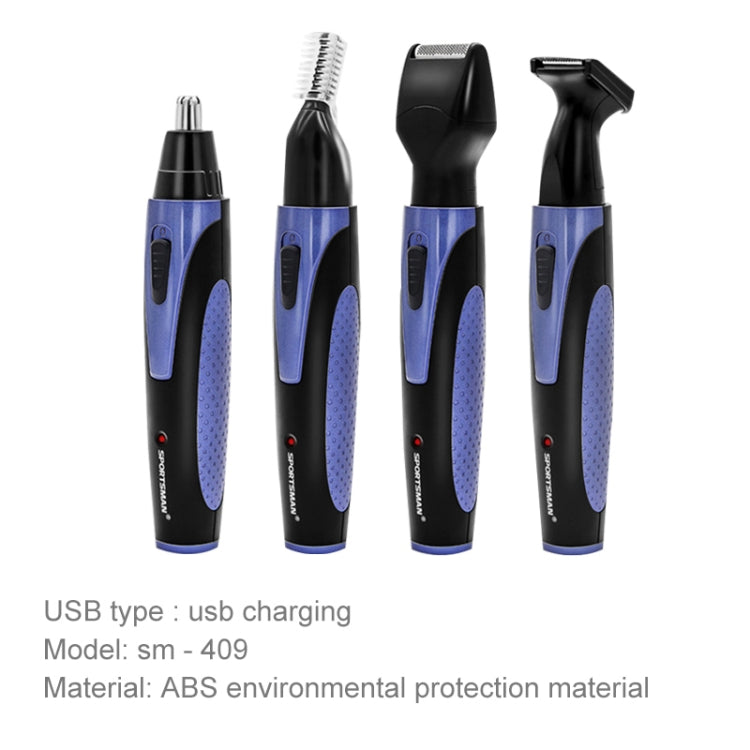 SPORTSMAN Four-in-one USB Rechargeable Ear Nose Trimmer Beard Face Shaver Eyebrows Hair Trimmer For Men(blue USB type), Blue USBType - Shello's Creative Boutique