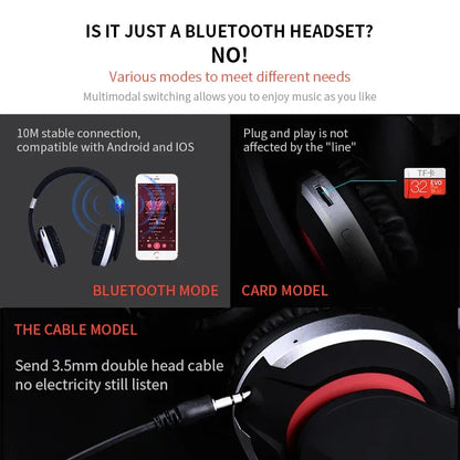 MH7 Wireless Headphones Bluetooth Headset Foldable Stereo Gaming Earphones With Microphone Support TF Card For IPad Mobile Phone - Shello's Creative Boutique