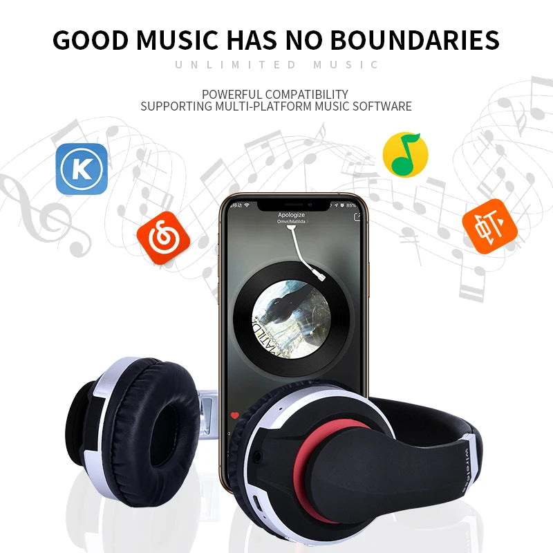 MH7 Wireless Headphones Bluetooth Headset Foldable Stereo Gaming Earphones With Microphone Support TF Card For IPad Mobile Phone Shello Creative Boutique