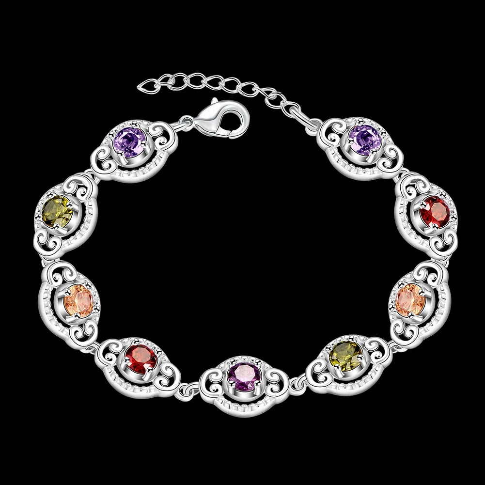 Pretty Colorful Multi Colors Bracelets 925 Sterling Silver With Extender Woman Lady Bracelet Bangle Jewelry Top Sell eprolo