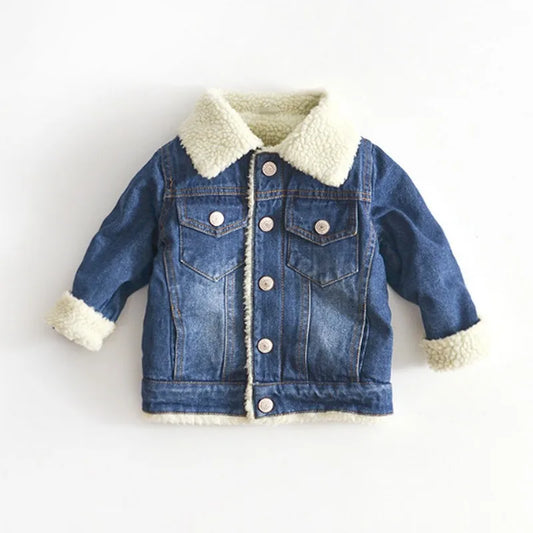 Jacket For Girls Boys Autumn Winter Plus Cashmere Thicken Jeans Coat Children Clothes Warm Fashion Baby Denim Jackets eprolo