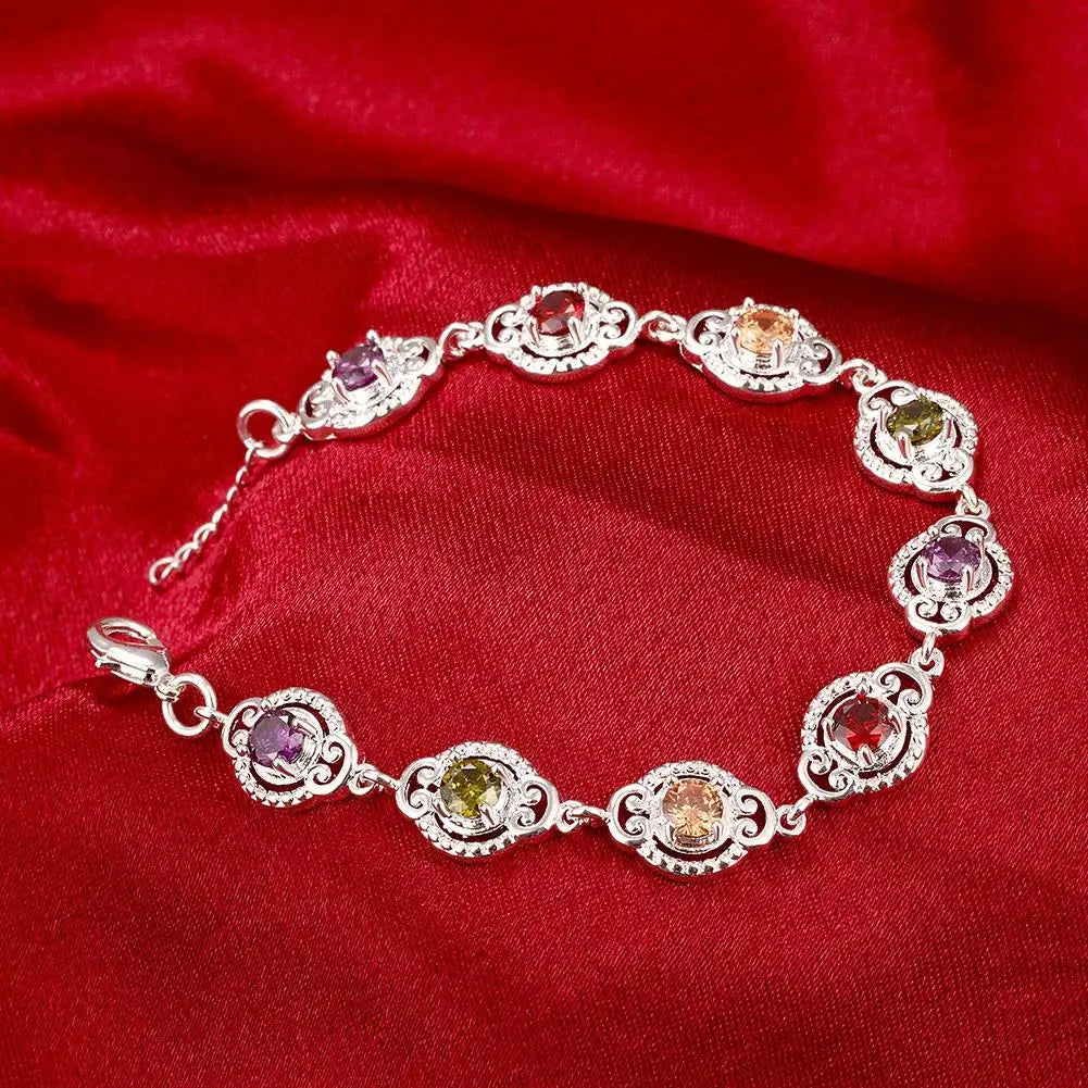 Pretty Colorful Multi Colors Bracelets 925 Sterling Silver With Extender Woman Lady Bracelet Bangle Jewelry Top Sell eprolo