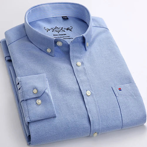 Men's Long Sleeve Oxford Plaid Striped Casual Shirt Front Patch Chest Pocket Regular-fit Button-down Collar Thick Work Shirts eprolo