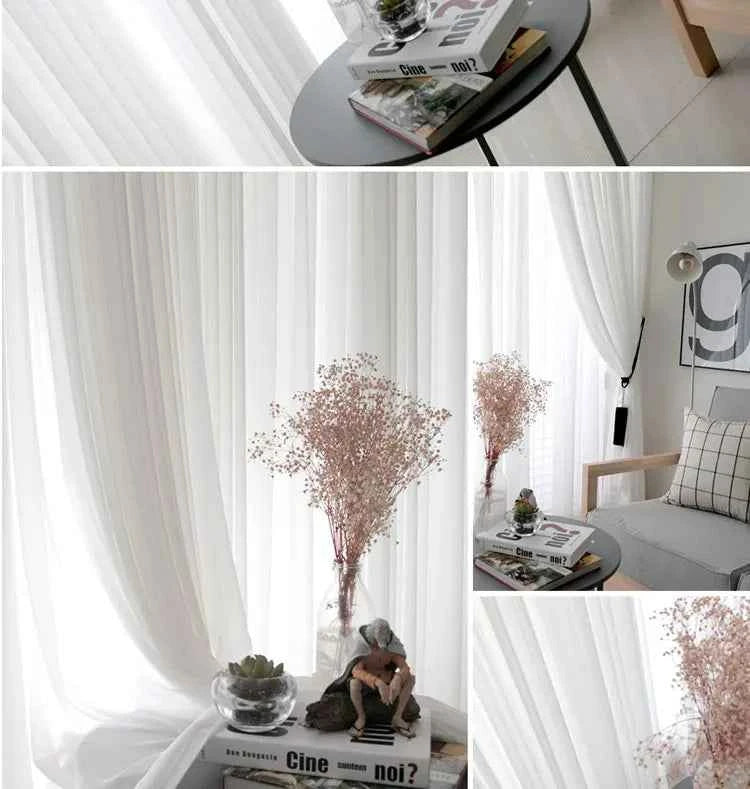 White Tulle Sheer Curtains - Modern Solid Voile Drapes for Living Room & Kitchen