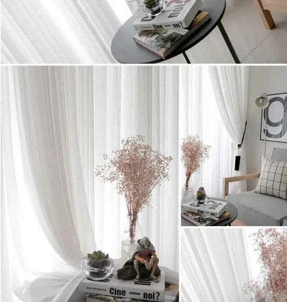 White Tulle Sheer Curtains - Modern Solid Voile Drapes for Living Room & Kitchen - Shello's Creative Boutique
