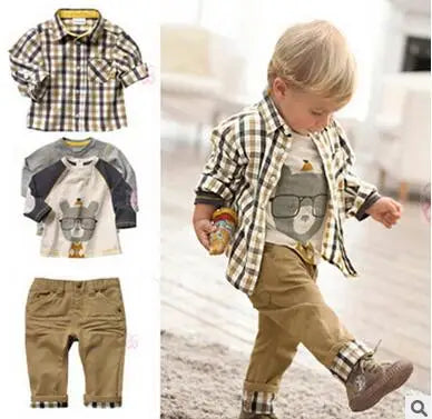 Kids BoysClothes  Children Plaid Coat+T-Shirt+Pants 3pcs Baby Suits Toddler Boy Clothing Spring Autumn Outerwear Costume BC1034 Shello's Creative Boutique