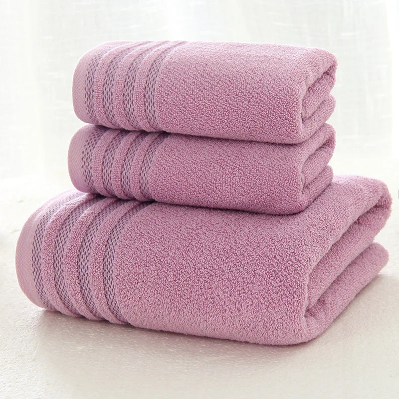 New Stripe Cotton Towel Bath Towel of Three Sets Solid Color Thicken Bathroom Towels Set Shello Creative Boutique