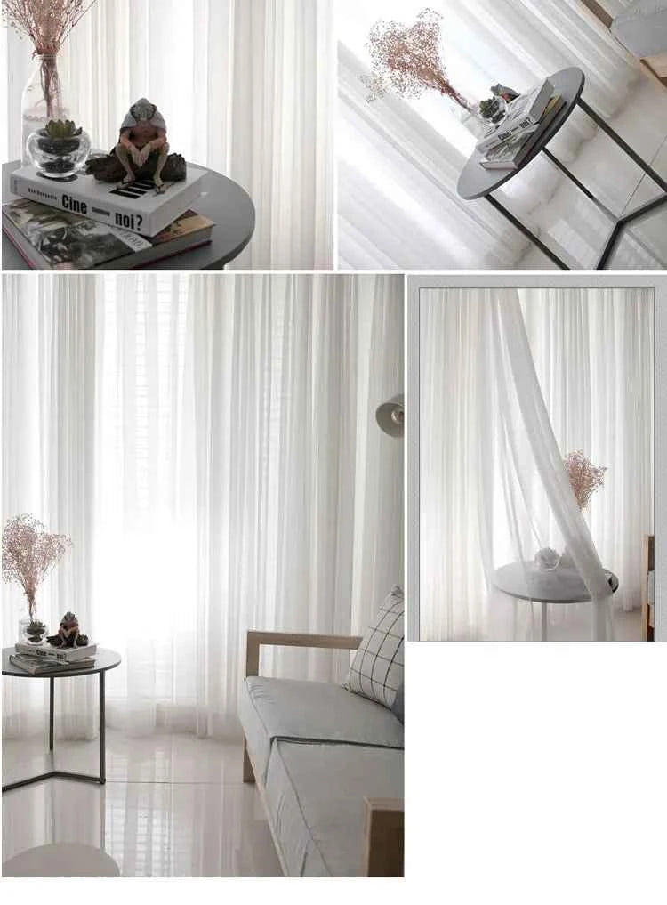 White Tulle Sheer Curtains - Modern Solid Voile Drapes for Living Room & Kitchen