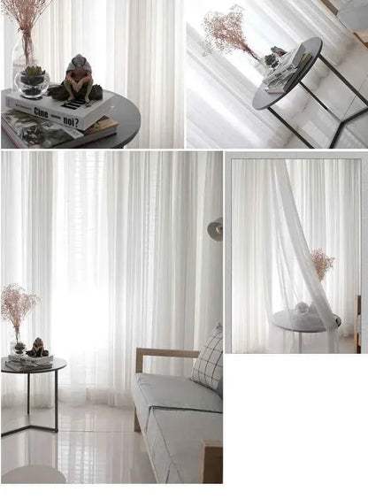 White Tulle Sheer Curtains - Modern Solid Voile Drapes for Living Room & Kitchen - Shello's Creative Boutique