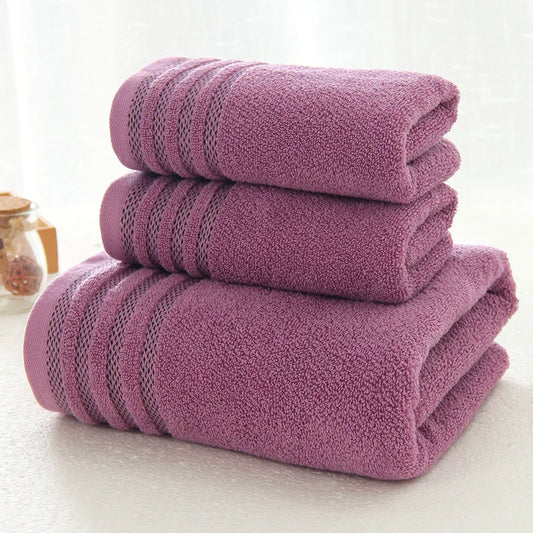 New Stripe Cotton Towel Bath Towel of Three Sets Solid Color Thicken Bathroom Towels Set Shello Creative Boutique