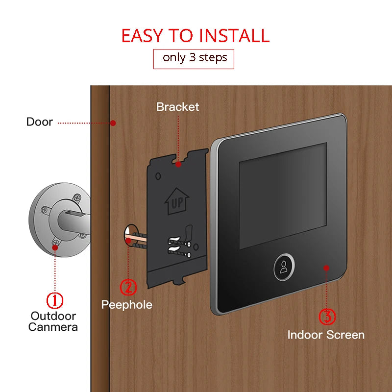KAK 2.8 Inch LCD Smart Peephole Doorbell with IR Night Vision & Photo Recording