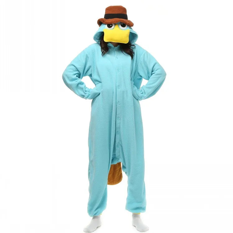 Unisex Perry the Platypus Costumes Onesies Monster Cosplay Pajamas Adult Pyjamas Animal Sleepwear Jumpsuit eprolo