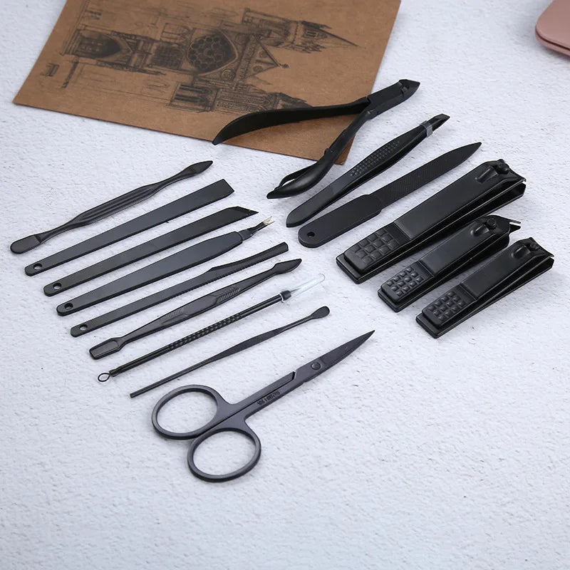 15pcs/Set Stainless Steel Nail Clipper Kit Professional Pedicure Scissors Tweezer Knife Ear Pick Manicure Set Nail Art Tools eprolo