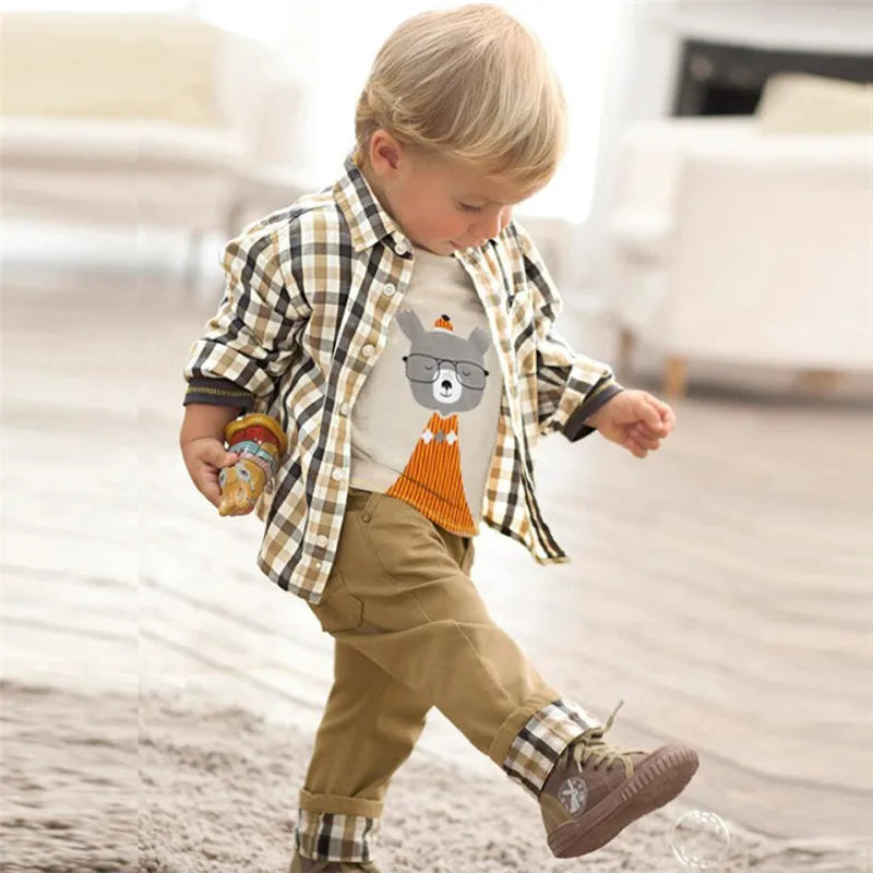 Kids BoysClothes  Children Plaid Coat+T-Shirt+Pants 3pcs Baby Suits Toddler Boy Clothing Spring Autumn Outerwear Costume BC1034 Shello's Creative Boutique