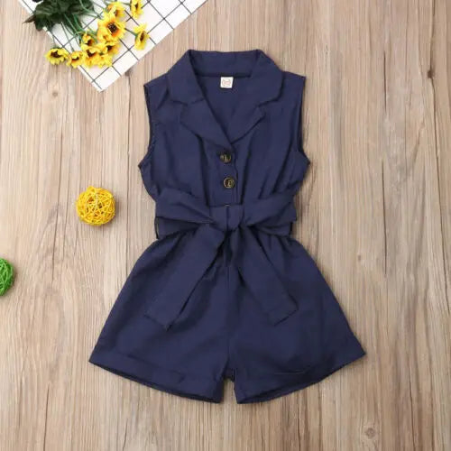 Pudcoco Summer Bow-Tie Romper Set – Baby Girls’ Sleeveless Playsuit Outfit with Turn-Down Collar Shello's Creative Boutique