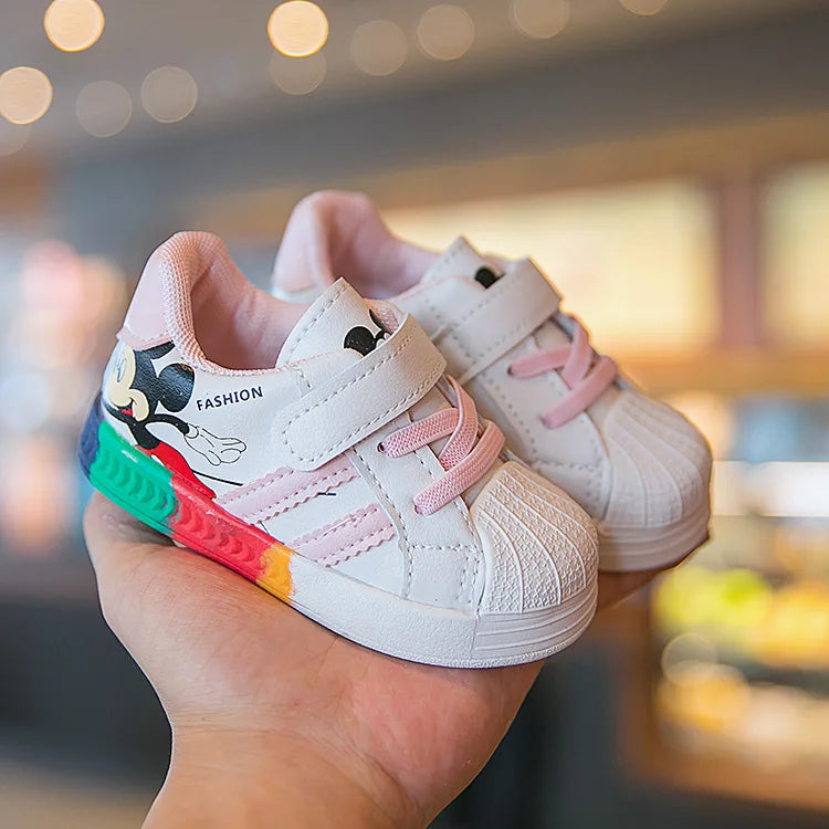 Disney autumn new baby shoes boys sneaker white shoes children girls rainbow bottom baby soft bottom casual shoes eprolo
