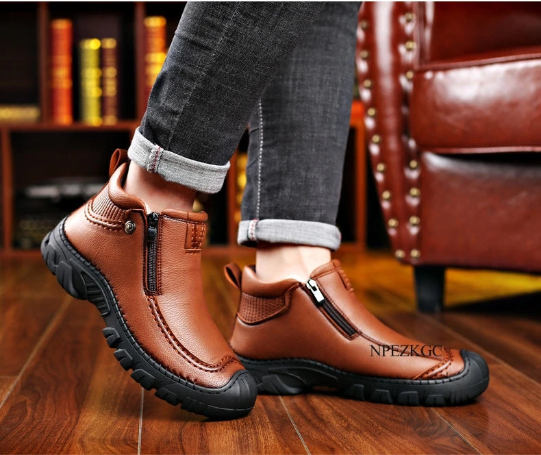 Men Winter Snow Boots Waterproof Leather Sneakers Super Warm Men's Boots Outdoor Male Hiking Boots Work Shoes chaussure homme